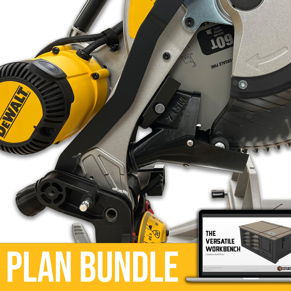 Dewalt DW715/716 12" Non - Sliding Miter Saw Dust Collection & Plans Bundle - Shop Nation Store